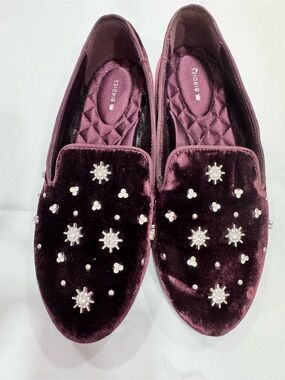 Birdies Velvet Crystal Embellished Loafers in Plum, 8.5